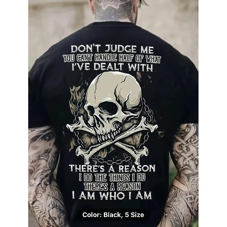 1pc Men s casual daily pure cotton T-shirt 180g Halloween Day of the Dead theme classic letter pattern printed fashionable versatile top men s S чёрный