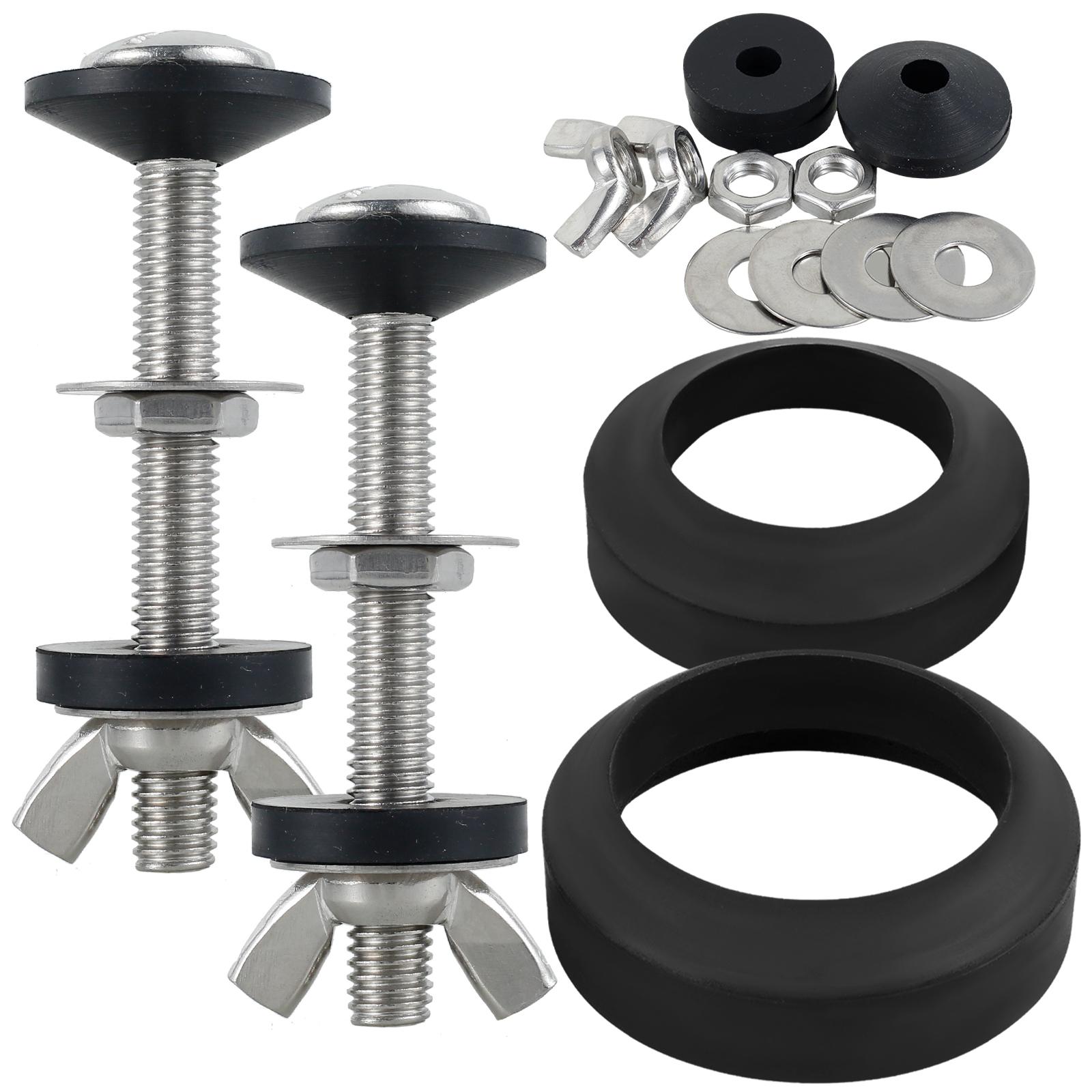 

2 шт. Универсальный набор прокладок бачка унитаза к чаше, комплект крепежа из нержавеющей стали, нержавеющий, комплект уплотнений бачка унитаза с прокладками 2Pcs чёрный