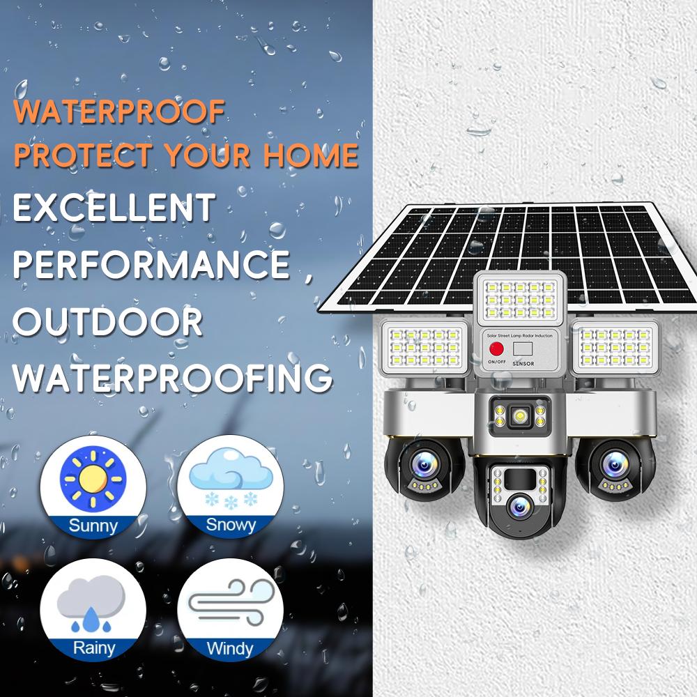 15MP Solar Security Camera – LED Light, 3-Screen Display, 4G SIM, Wireless, Remote Control Via V380 App