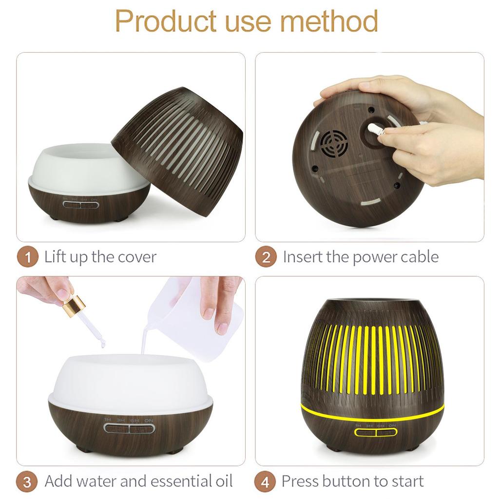 500ml Wood Grain Aromatherapy Diffuser & USB Humidifier - Large Capacity, Retro Design