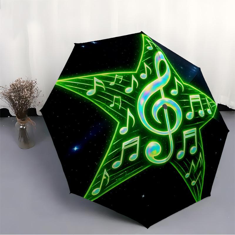 1pc Music Notes Star Automatic Open/Close Umbrella 8-Rib Strong Frame, Portable Travel Umbrella for Women & Men, Birthday Gift Parties 032