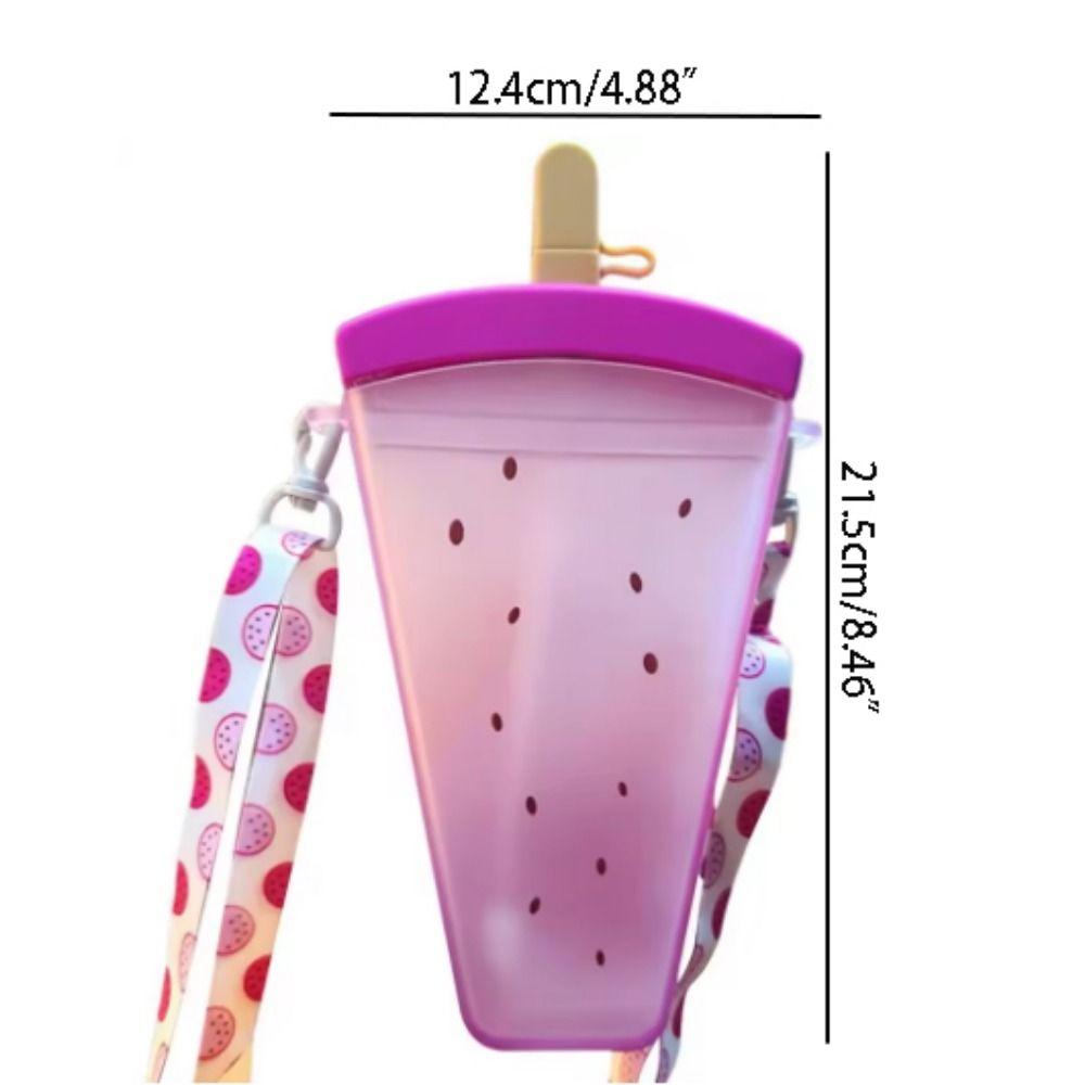 Practical Cartoon Popsicle Straw Cup Food Grade Leakproof Watermelon Water Bottle Anti-fall Plastic Water Cup Milk Tea