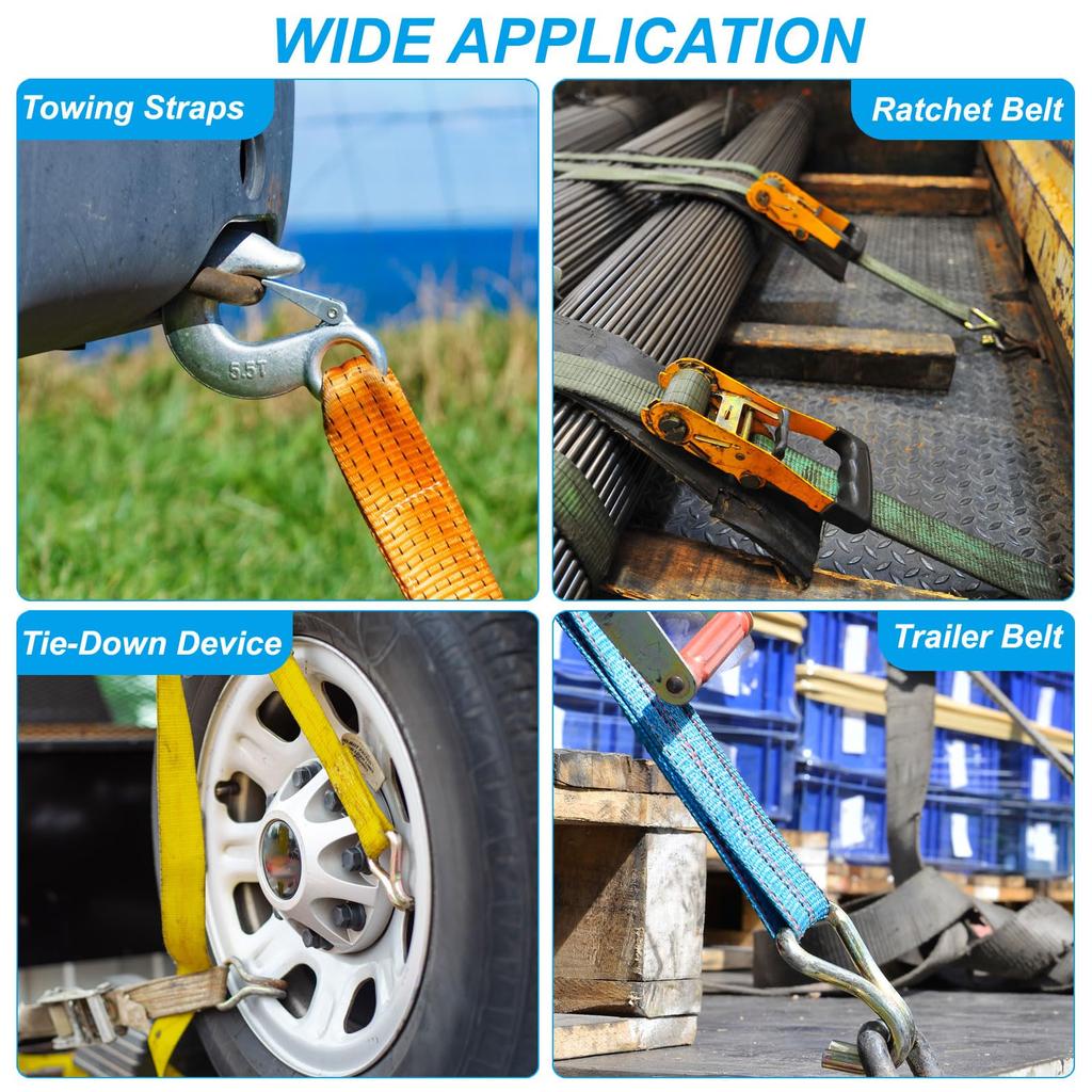 PATIKIL 4pcs Ratchet Double J Hook Load 5511 LBS 8.7mm Tie Down Strap Webbing