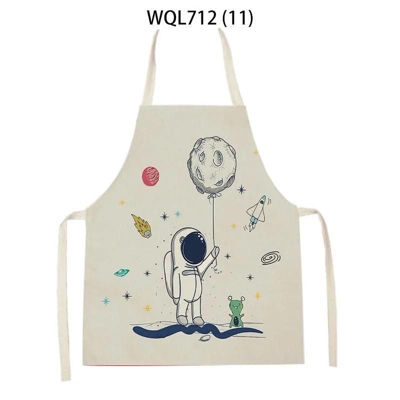 Rocket Planet Print Kitchen Apron for Women Creative Universe Style Baking Accessories Cooking Apron Household Cleaning Pinafore