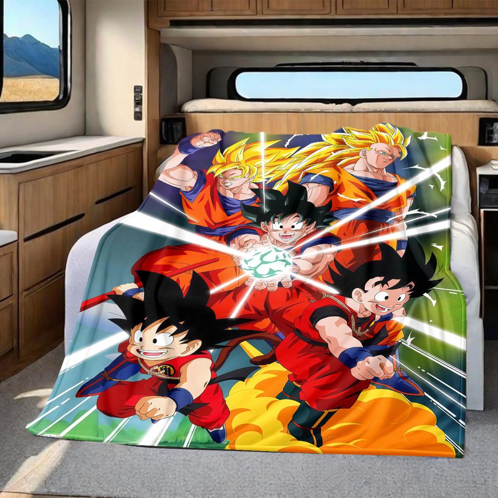 1PC Son Goku  Print Flannel Blanket, High Quality All Seasons, Home Decor, Warmth and Comfort, Perfect for Christmas Gifts