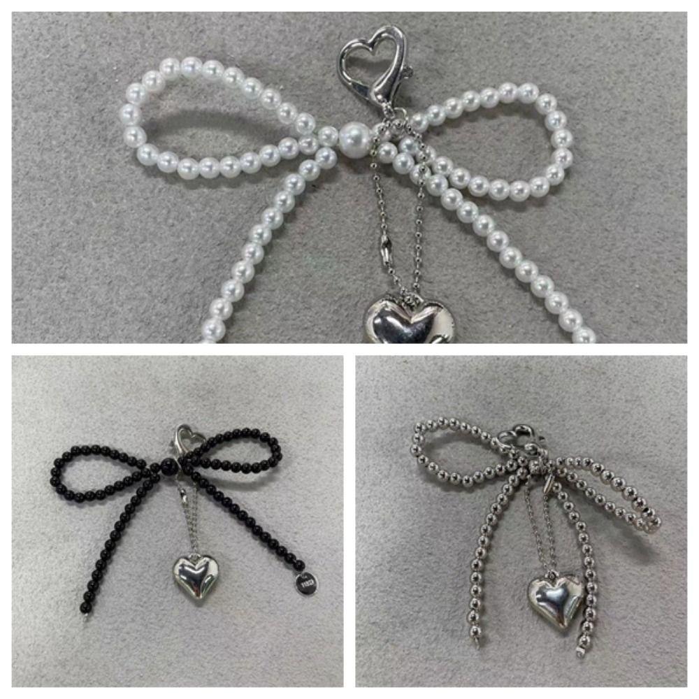 Phone Charms Heart Phone Chains Bag Pendant Pearl Bow Phone Charms Pendant  Bag Ornaments