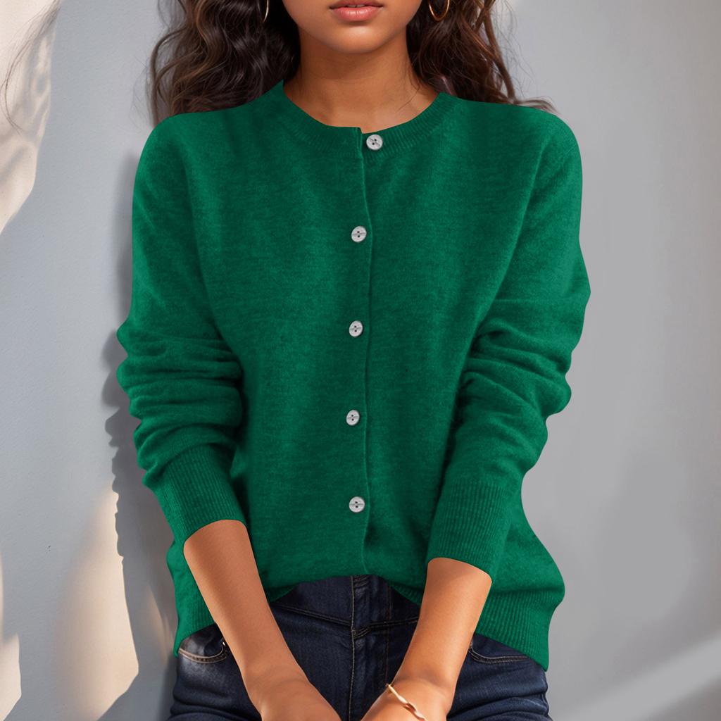 Women’s Long Sleeve Knit Cardigan Crew Neck Button Down Soft Lightweight Sweater Classic Fit for Everyday Wear