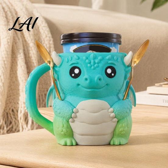 Portable Cup Holder Ice Cream Holder with Handle16 Oz Containers Built-In Snack 16-ounce Cozy Drawer Design Cute Dragon Insulated Sleeve
