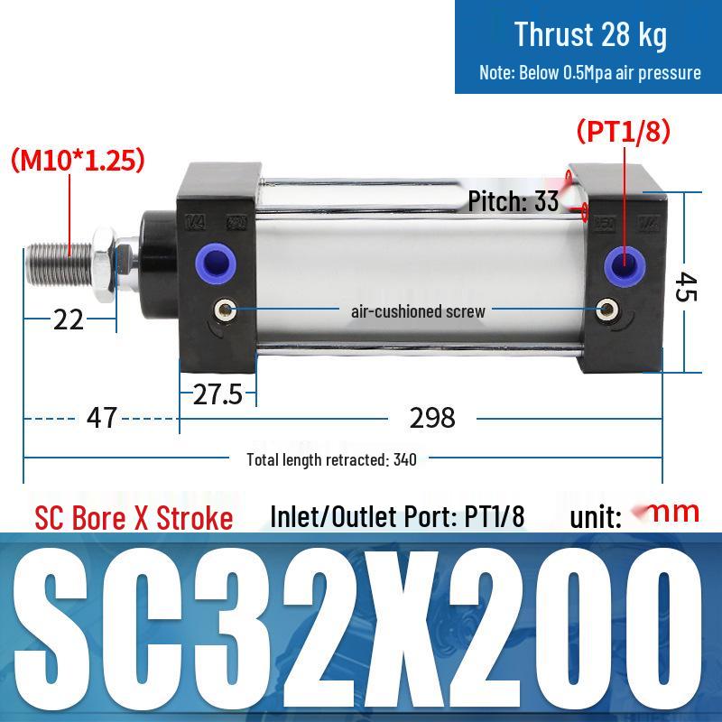 SC63 High Thrust Small Pneumatic Cylinder, Model SC40/50/80/100*125X150X200X500-S