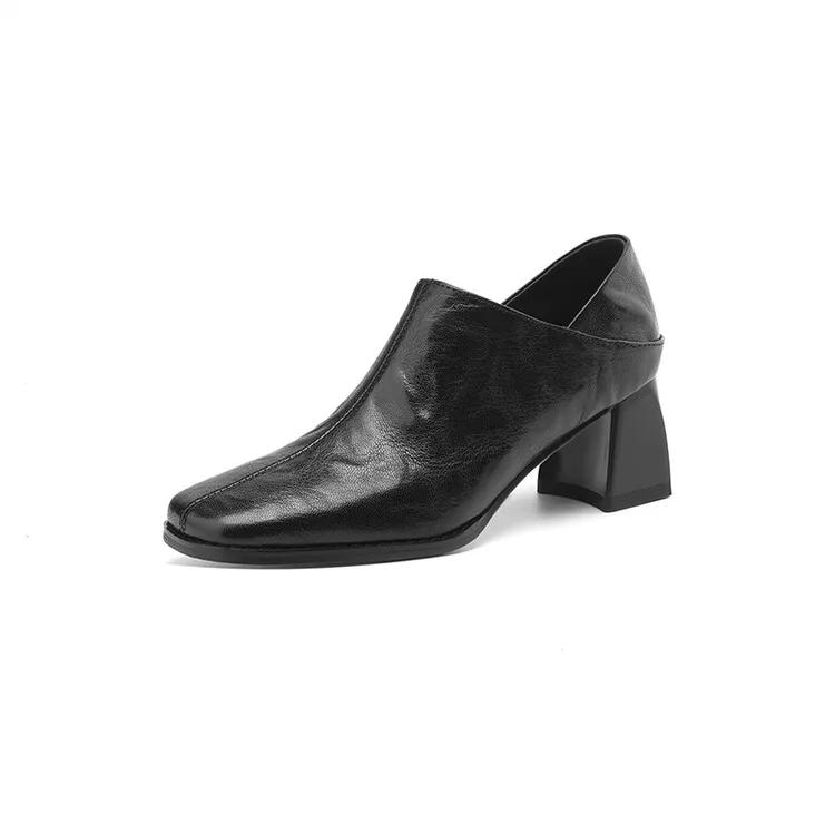 

Fashion NEW Spring/Autumn Women Pumps Genuine Leather Shoes for Women Square Toe Chunky Heel Women Pumps Slip-on Shoes High Heel Shoes 40 чёрный