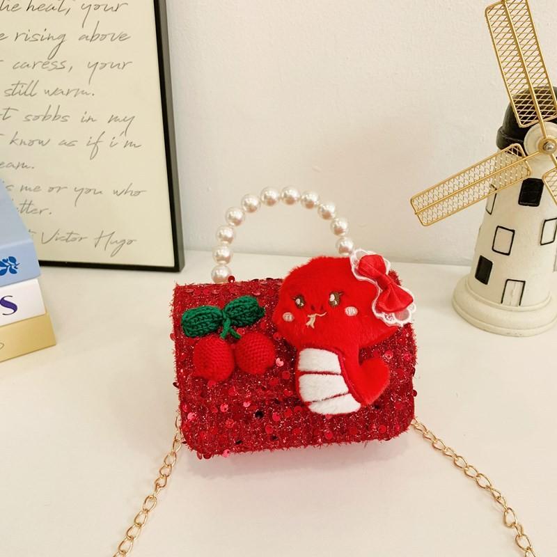 Kids Red Delightful Handbag With Stylish Chain And Charming Bow For Style Daily