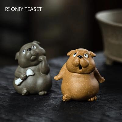 Yixing Purple Clay Tea Pet Ornaments Cute Chinese Zodiac Dog Animal Tea Figurine Crafts Handmade Sculpture Tea Set Decoration