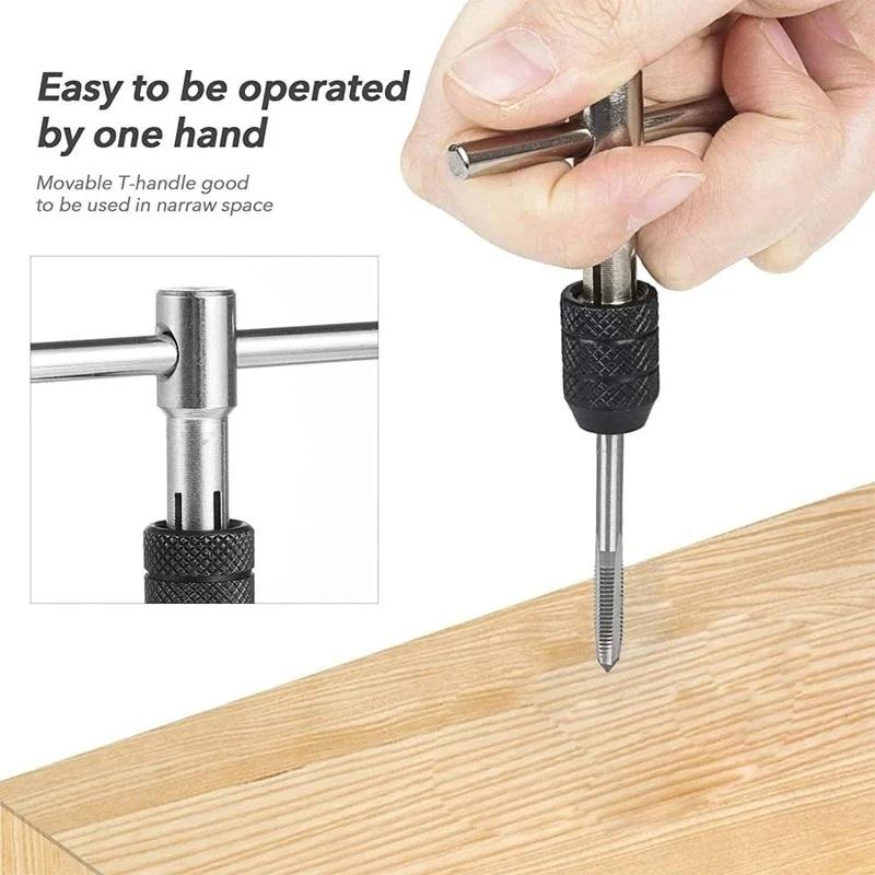 Adjustable M3-M12 T-Handle Ratchet Tap Holder Wrench Tap Wrench Drill Set Hand Tapping Tools Screw Thread Tap Drill Bit