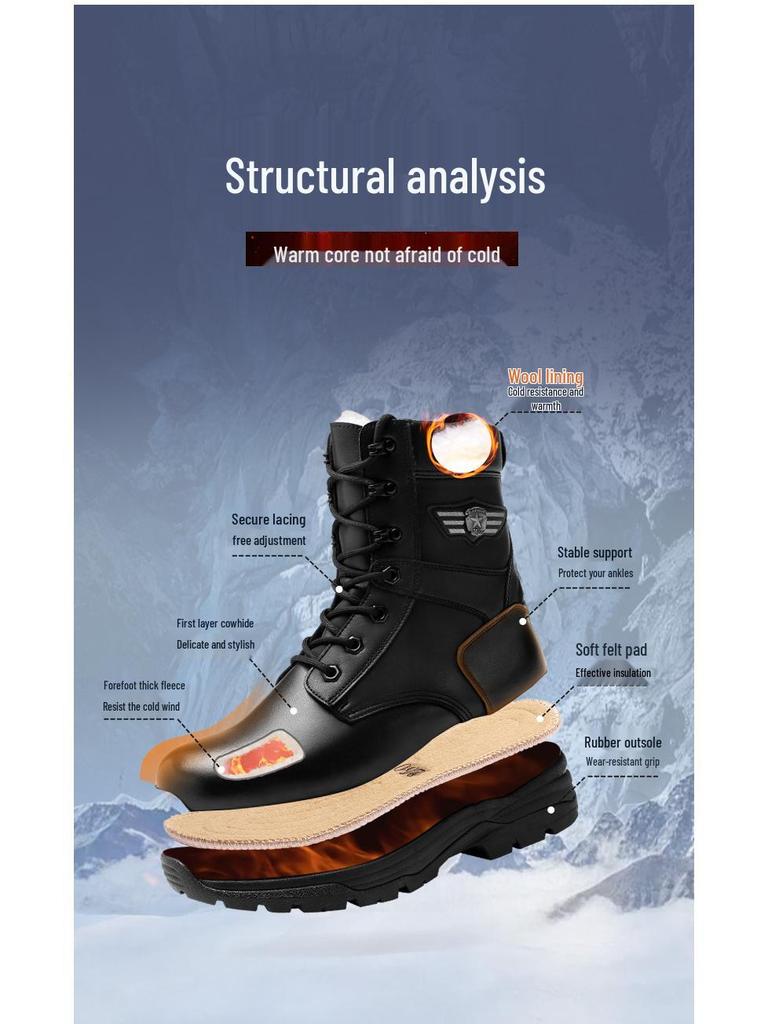 3515 Botas de Vuelo de Lana de Caña Alta para Hombre Strongman - Cremallera Lateral, Resistentes al Desgaste, Cálidas Botas de Invierno para Montar y Entrenamiento al Aire Libre.