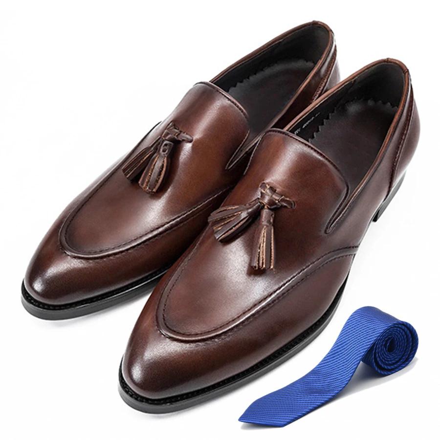 

British Style Gentlemen Party Wedding Tassel Loafers Formal Shoes Genuine Leather Slip-on Black Brown Evening Suit Shoes for Men 38