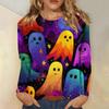 Women's long-sleeved loose-necked Halloween print casual top , suitable for holiday parties