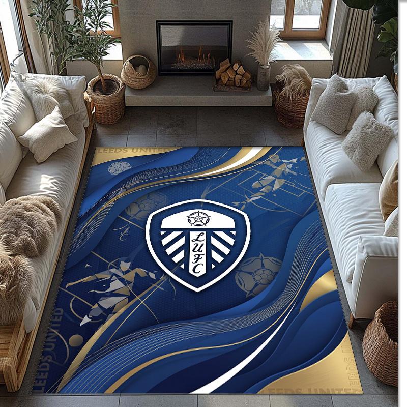 Leeds United Football Print Crystal Velvet Rug, Comfortable Water Absorbent Non Slip Indoor Floor Carpet