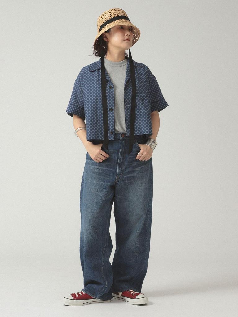 Beams Boy Women's Short Sleeve Polka Dot Shirt, Navy, Free Size