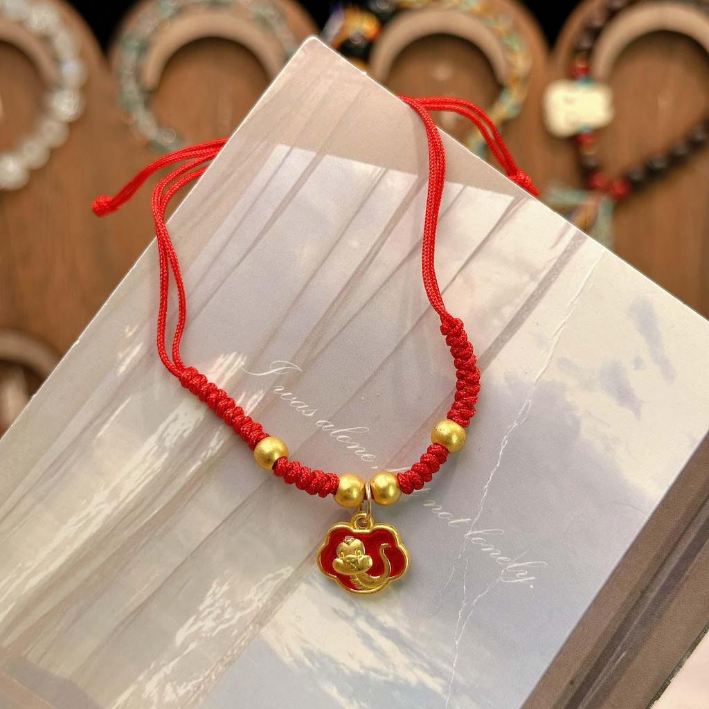 New Year Wealth God Adjustable Red Rope Bracelet - Chinese Style Student Hand Ornament