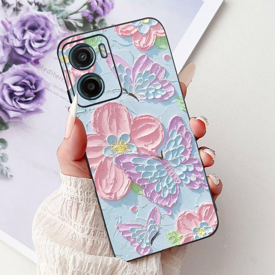 For Motorola Moto G05 G15 E15 2024 Floral Butterfly Phone Case For MOTO G05 G15 E15 4G Black Silicone Soft Lightweight Case