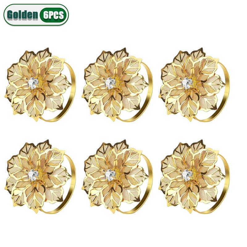 Alloy Hollow Out Flower Napkin Rings Elegant Table Decor Holders for Wedding Party Dinner Events Christmas Celebration Gift