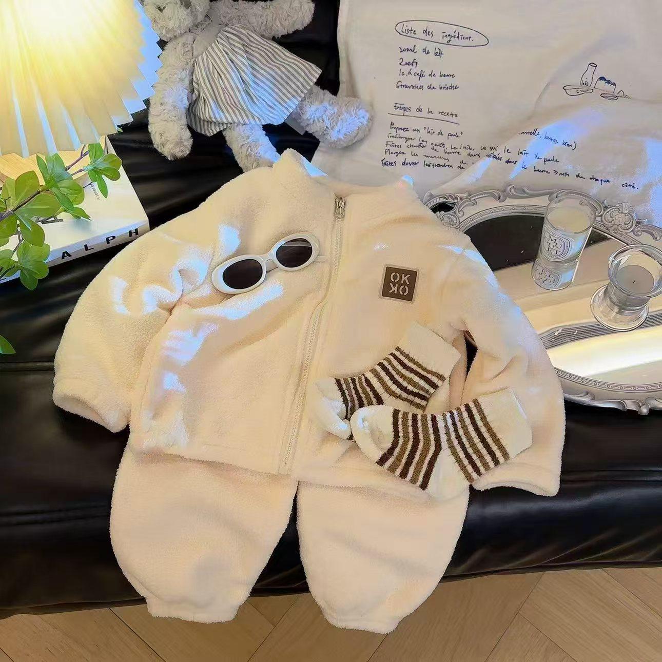 

Плюшевые комплекты Детские Осенне-зимние Теплые Флисовые костюмы Детские Утепленные Кардиган Штаны Наряды Мальчики Девочки Домашняя одежда 120cm бежевый