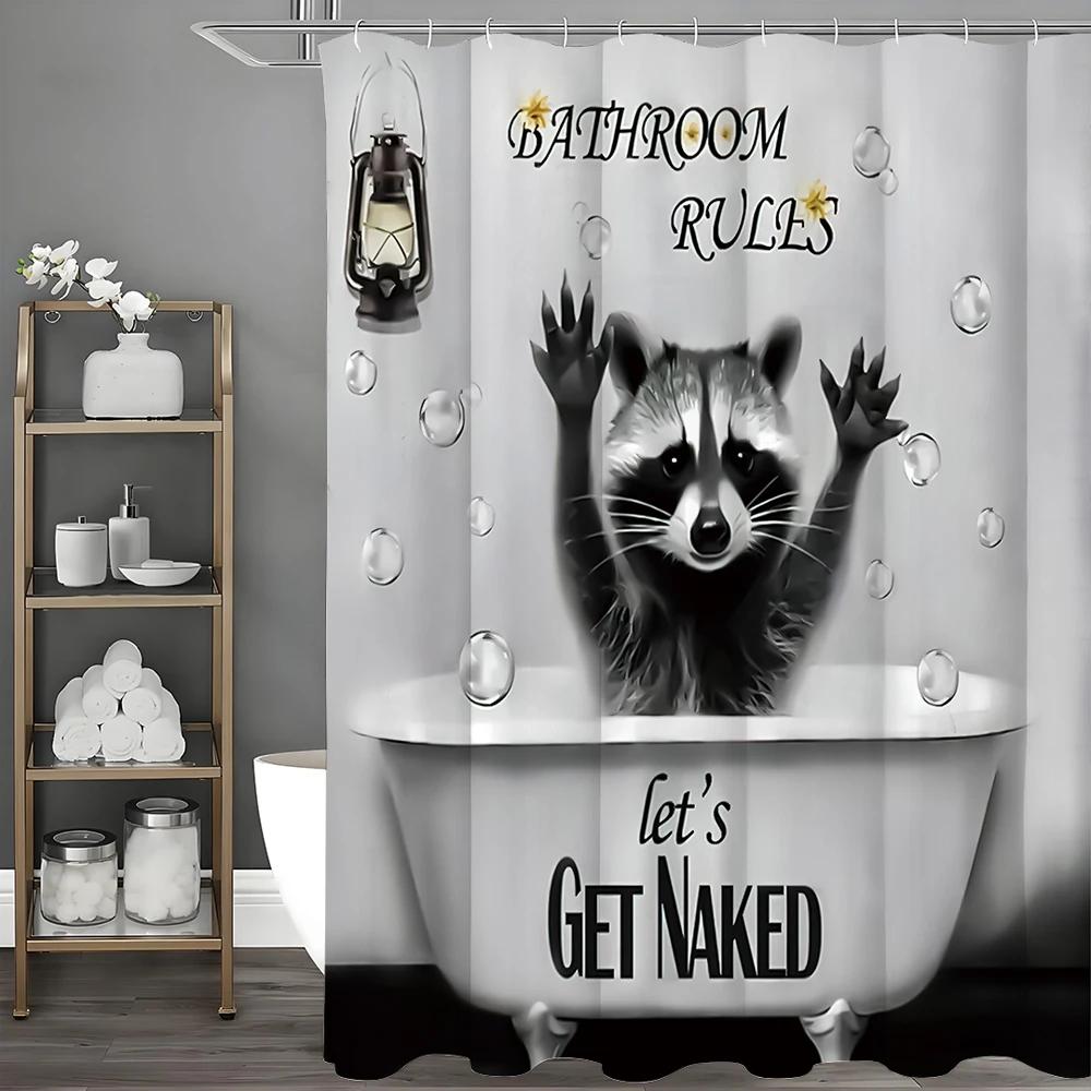 Raccoon Funny Animal Naked Gray Creative Shower Curtain, Bathroom Decorative Shower Curtain, Waterproof Shower Curtain with Hook