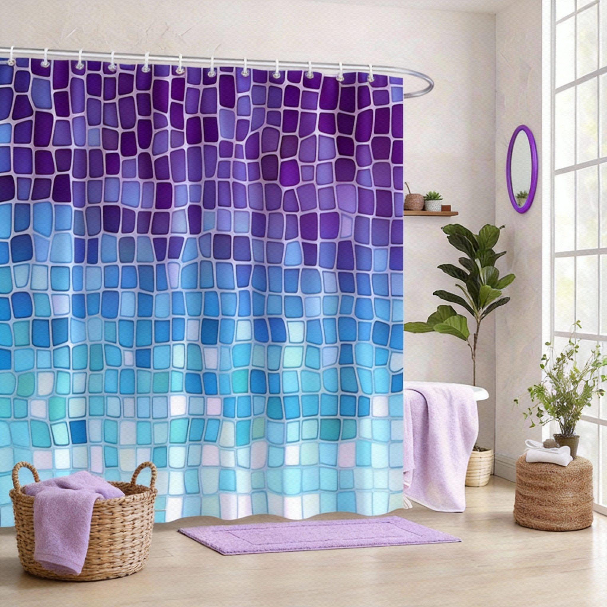 

Mosaic Shower Curtain 180X180Cm – Vibrant Stained Glass Blue, Modern Art Bathroom Decor Gift, 12 Hooks W60H190(CM)-1 Pcs