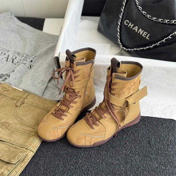 Grape mother inner height increase cm long boots women's small tube circumference muffin thick-soled boots brown belt small knight boots