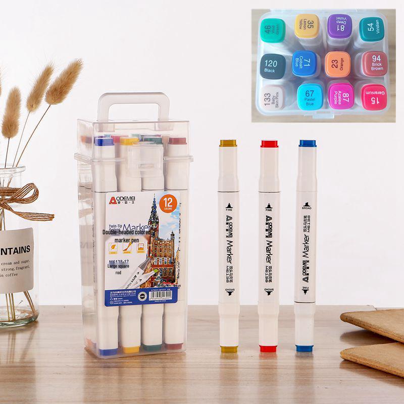 

12-Color Double-Ended Marker Pens with Large Square Barrel for Art and Craft
