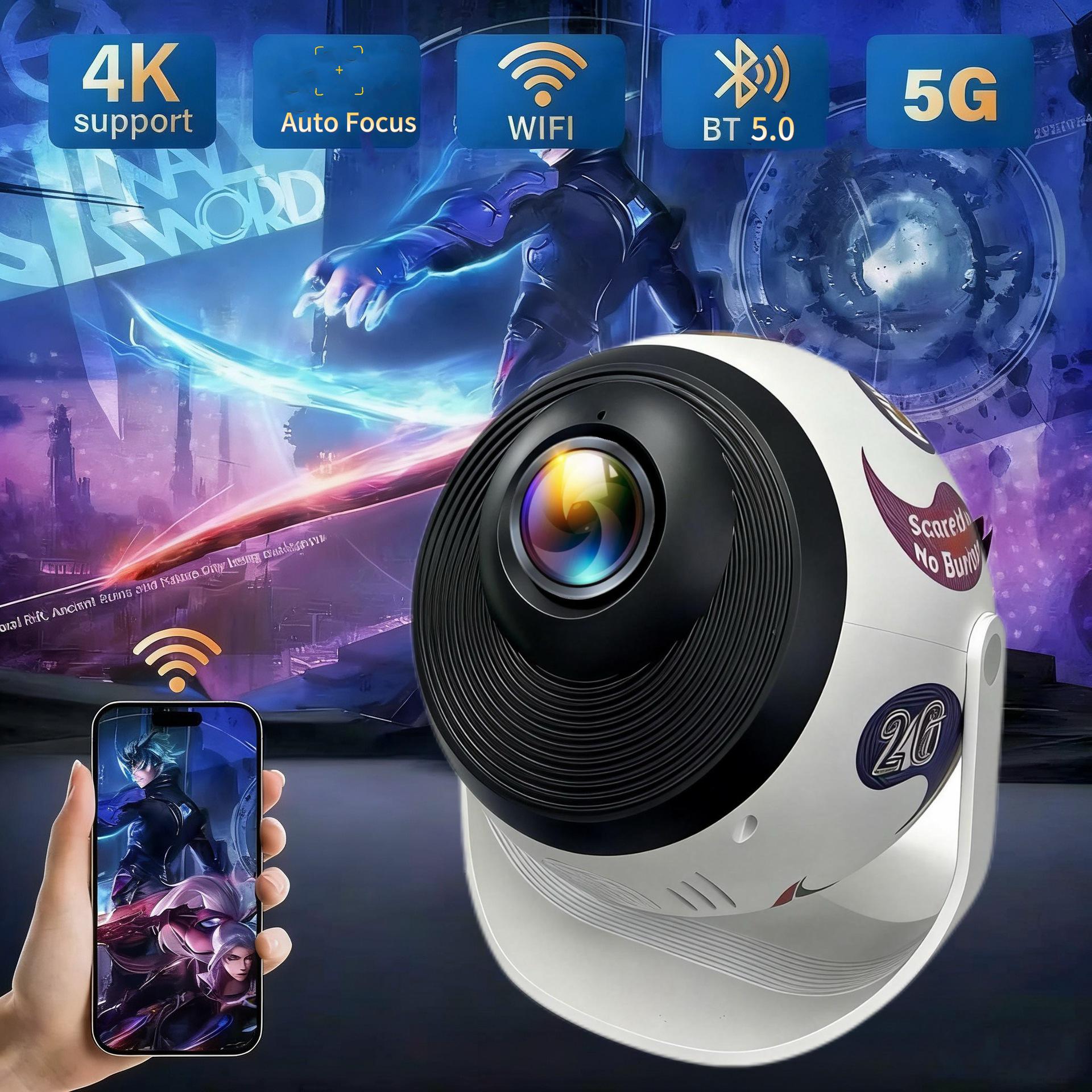 

4K Autofocus Mini Projector with 5G WiFi and Bluetooth 5.0 Mini Spherical Projector