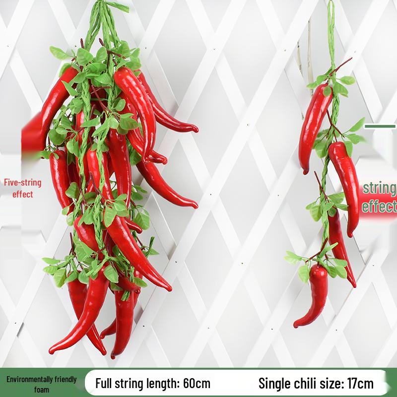 Brocheta Artificial de Chile Rojo, Ajo, Cacahuete y Maíz para Decoración de Fiesta de la Cosecha