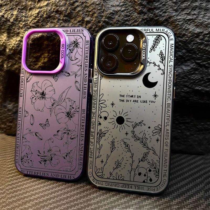 Fresh Moon Star Electroplate Silver IMD Phone Case For iPhone 15 16 Pro Max 14 13 12 11 Pro XR XS 7 8 Plus Shockproof Back Cover