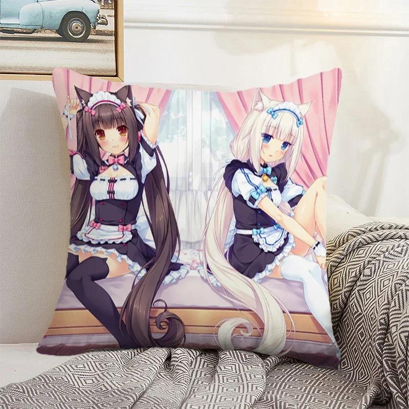 Nekopara 50x50 Cushion Cover 45 × 45 Decorative Pillowcase for Pillow Home Decor Car Decoration Pillowcases Bed Cushions Kawaii