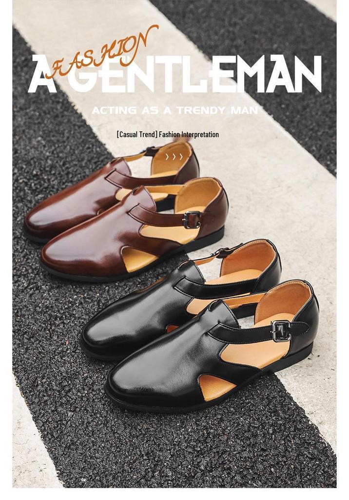 Men's Large Breathable Leather Roman Sandals - Summer Business Style