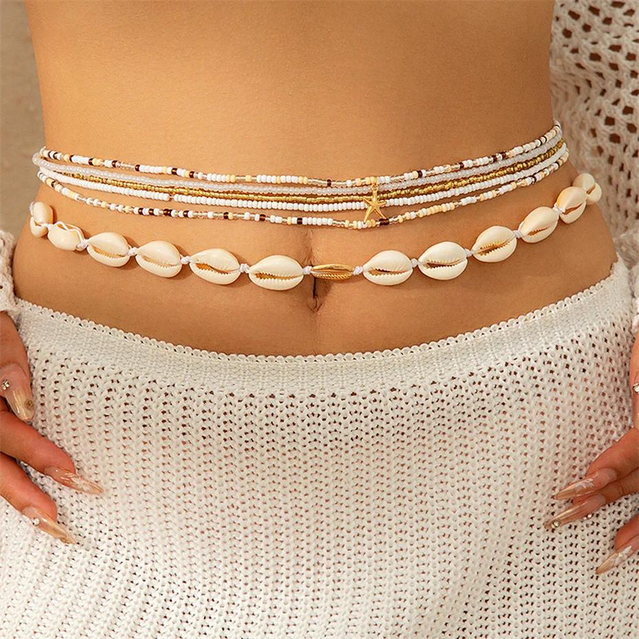 

6Pcs Bohemia Waist Bead Belly Belt Chains for Women Wed Bridal Sexy Summer Bikini Elastic Body Jewelry Y2K Accessories