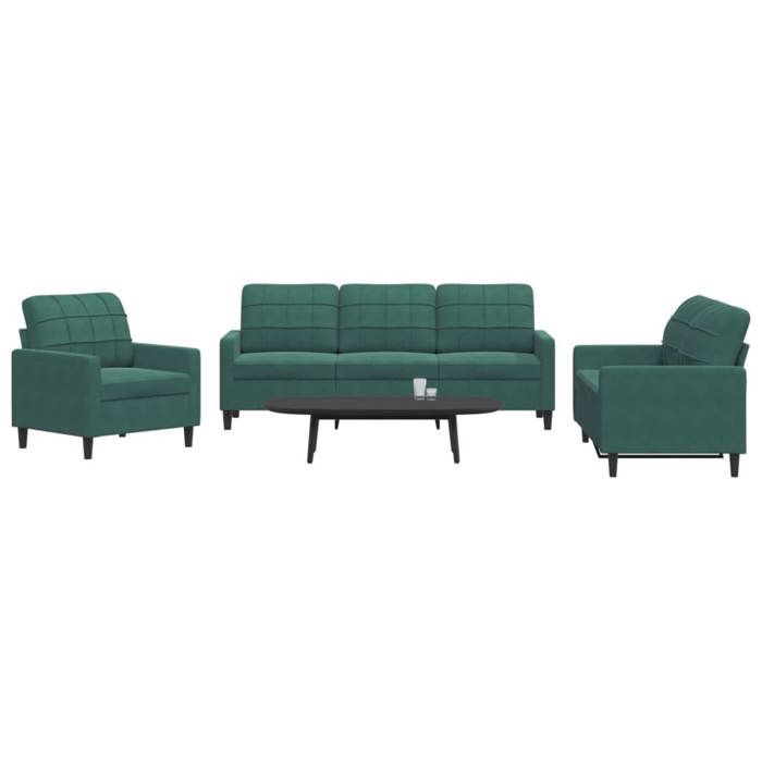VidaXL 3-piece Sofa Set with Cushions Dark Green Velvet, Sofa, Sofa Seat, Recliner Sofa, Comfort Sofa, 3278353