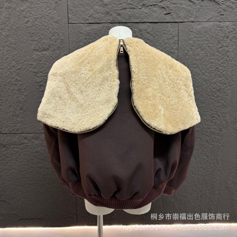Autumn and winter new splicing lamb wool coat goose down jacket lapel short jacket thickened