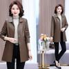 Mom's Korean Style Mid-Length PU Leather Trench Coat: Slimming, High-End, Casual Fashion for Spring and Autumn.