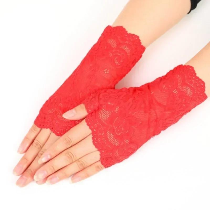 Sommer Spitzen Sonnenschutz Halbfingerhandschuhe Damen Dünne Offene Fingerhandschuhe Anti-Rutsch Spitzenhandschuhe Zum Autofahren Braut Hochzeitshandschuhe