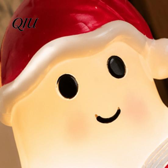 Indoor Tabletop Christmas Decor Cute Ghost Reading Book Lamp, Resin Figurine with Santa Hat, Desktop Ornament for Warm Lighted Halloween Night