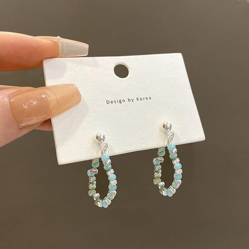 Серьги-пусеты из серебра 925 пробы с цветными бусинами, сломанное серебро, женские, легкая роскошь, нишевые, высококлассные