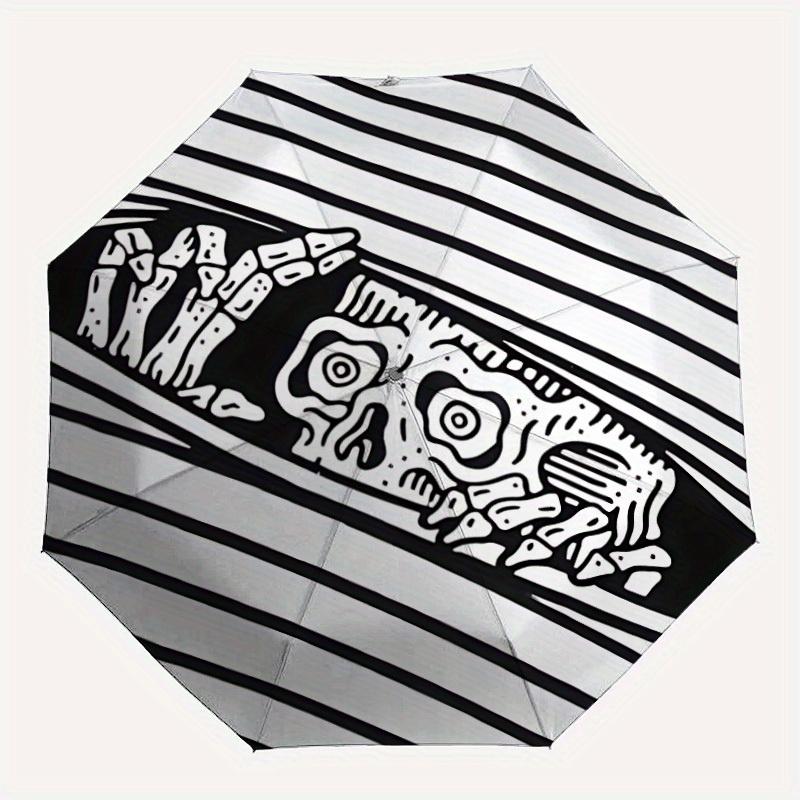 

1pc Skull Stripes Auto Open/Close Leisure Umbrella, Portable Folding Umbrella for Travel, Themed Events, It is suitable as a gift