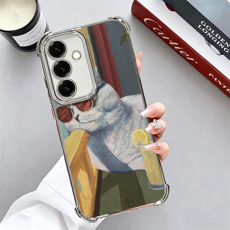 Funny Cats Fashion Style Plating Phone Case For Samsung A17 A07 A37 A57 A16 A56 A15 A55 A14 A54 A13 A53 A26 A36 A25 A35 A24 A34