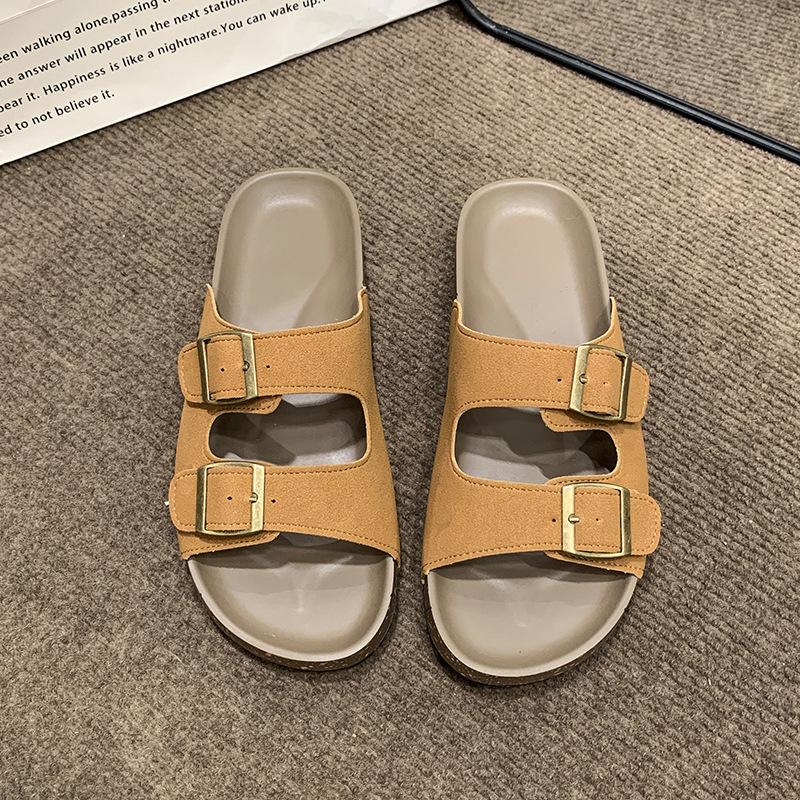 Retro slippers women's summer outer wear pregnant women fat mm wide feet fat soft flat bottom large size 41-43 beach sandals