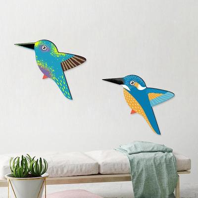2Pcs Wooden Birds Wall Art Decor Hanging Ornament Decorative Multifunctional 15x12.4cm for Bedroom
