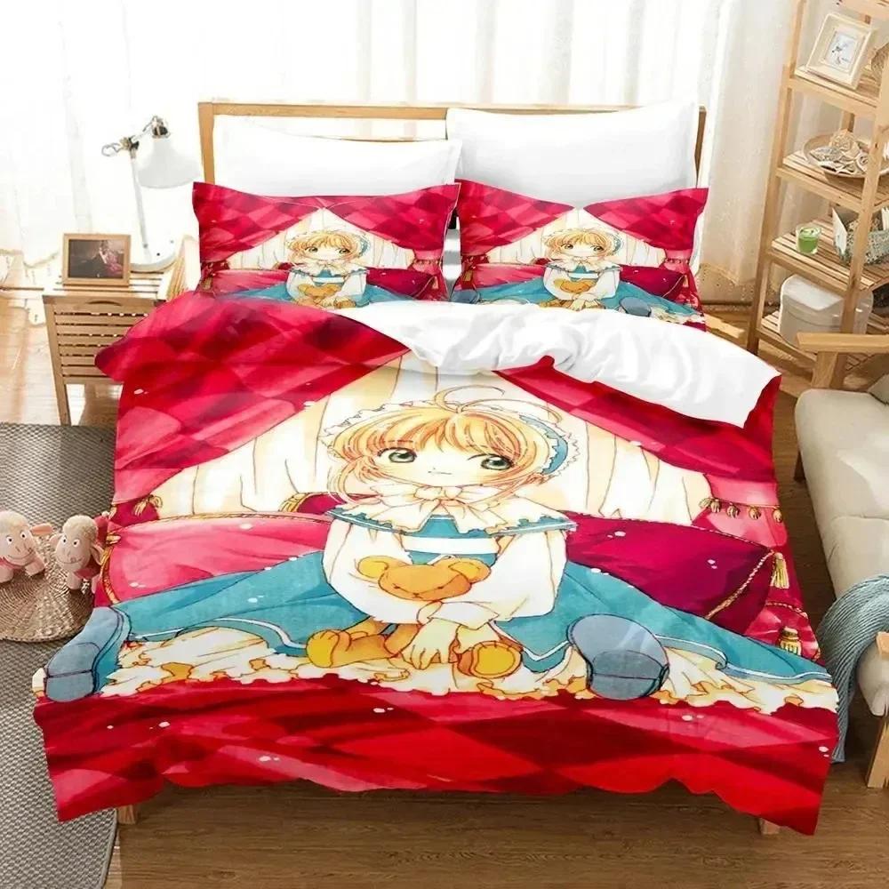 3D Print Anime Cardcaptor Sakura Bedding Set Printed Bed Set With Pillowcase Duvet Cover Soft Queen King Size Bedclothes Home