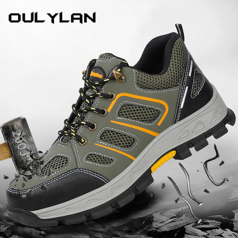 Oulylan Men Lightweight Protection Shoes Anti Piercing Cowhide Work Footwear Anti Smashing Steel Toe Safety Boots Size 38-46