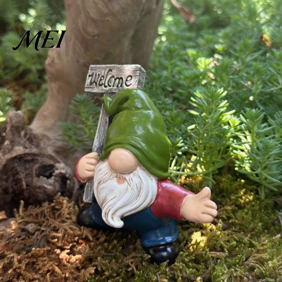 Waterproof Courtyard Statue Funny Gnome Welcome Sign Ornament, Resin Faceless Statue, Pastoral Figurine for Outdoor Garden Porch Patio Yard
