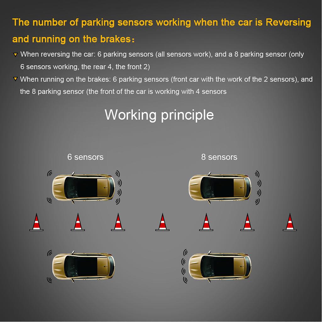 Car English Voice Broa ast Reverse Backup Parking Detector System with 4 Radar Sensor Black